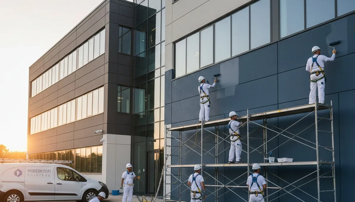 Professional commercial painters finishing office exterior in Boise, ID for durable business appeal