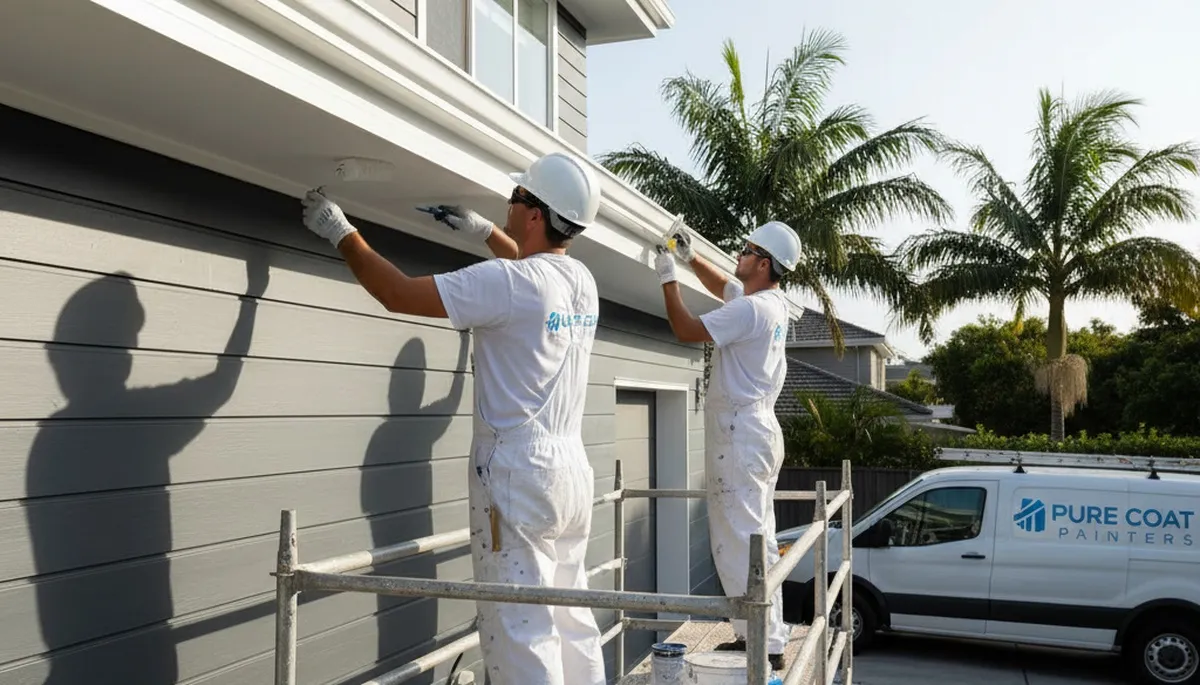 Professional trim and fascia painting on Boise, ID home exterior by expert house painters